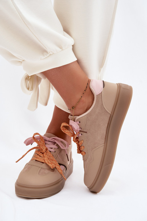 Scarpe modello sneakers FemminilePodAójnymi SznuróAkami colore marrone Relisa