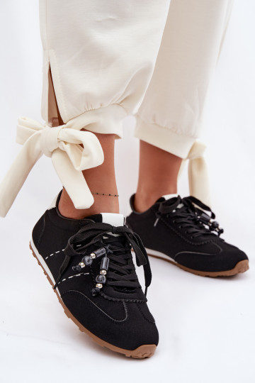 Scarpe modello sneakers Basso per le donne con perline colore nero Galora 2