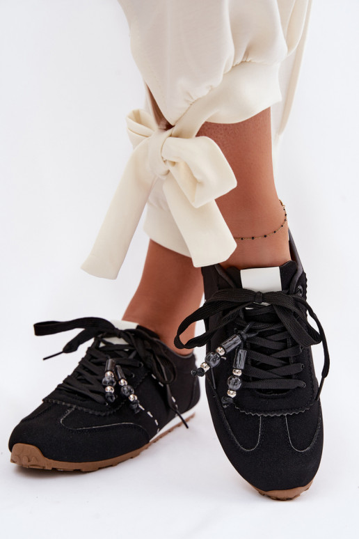 Scarpe modello sneakers Basso per le donne con perline colore nero Galora