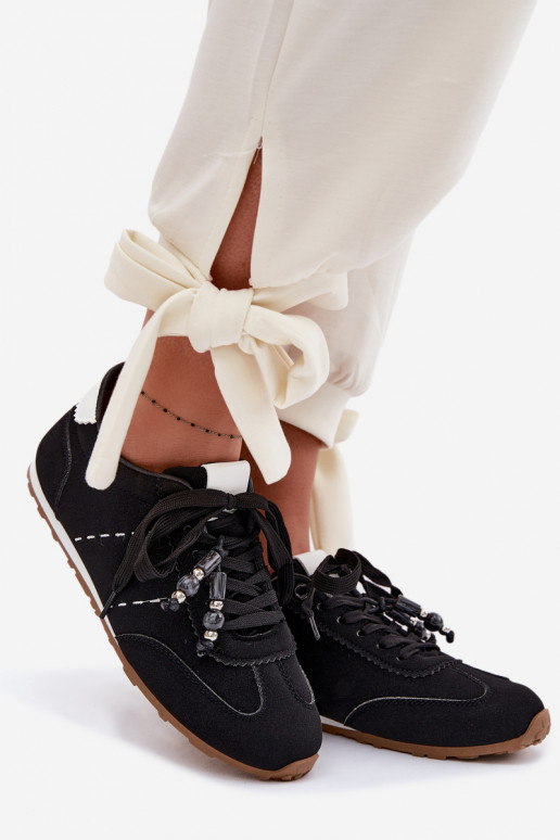 Scarpe modello sneakers Basso per le donne con perline colore nero Galora