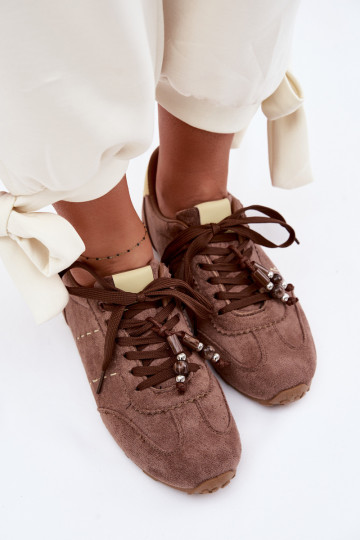 Scarpe modello sneakers Basso per le donne con perline colore marrone Galora