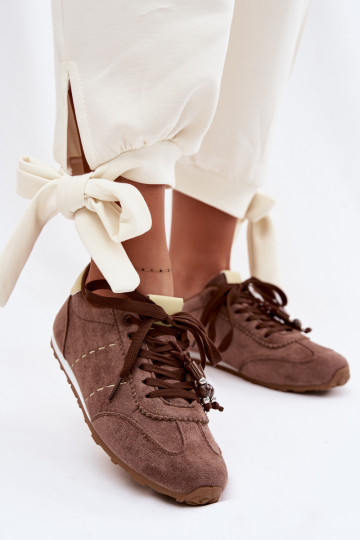 Scarpe modello sneakers Basso per le donne con perline colore marrone Galora 2