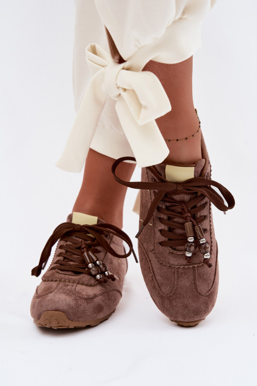 Scarpe modello sneakers Basso per le donne con perline colore marrone Galora