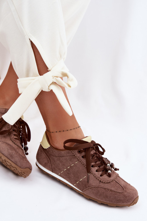 Scarpe modello sneakers Basso per le donne con perline colore marrone Galora