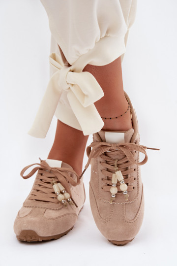 Scarpe sportive basse da donna con perline color sabbia Galora