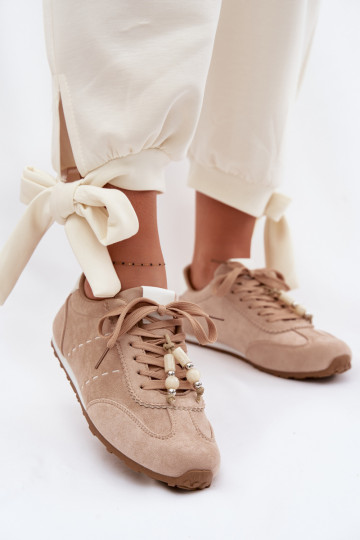 Scarpe sportive basse da donna con perline color sabbia Galora 2