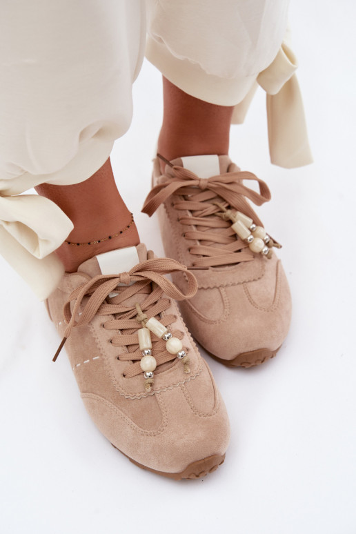 Scarpe modello sneakers Basso per le donne con perline beige Galora