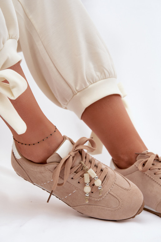 Scarpe modello sneakers Basso per le donne con perline beige Galora