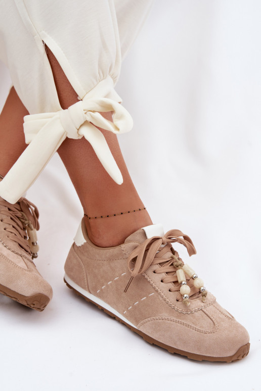Scarpe modello sneakers Basso per le donne con perline beige Galora