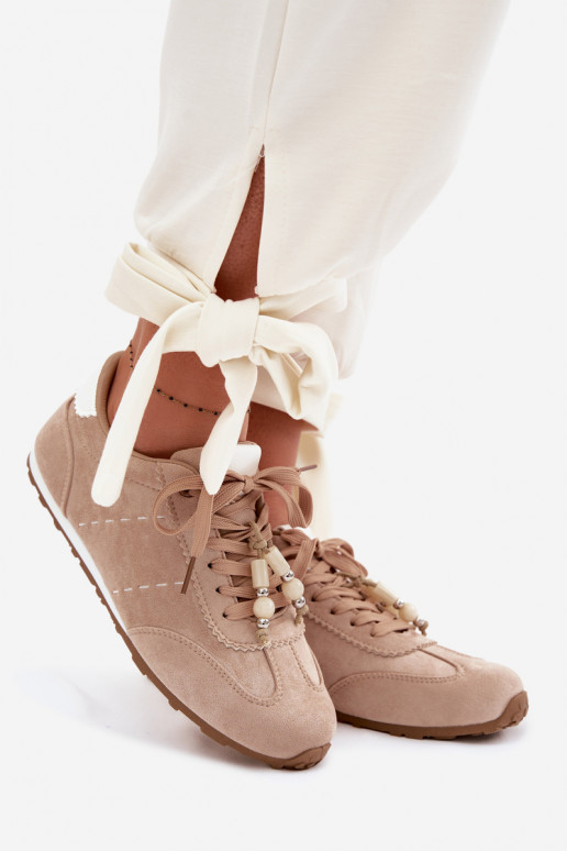 Scarpe modello sneakers Basso per le donne con perline beige Galora
