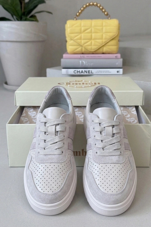 Sneakers color sabbia in pelle...