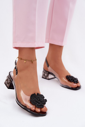 Pantofole trasparenti con brillanti e fiori Vinceza 70122 nere 2