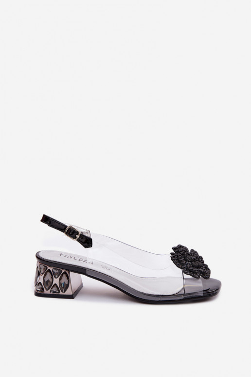 sandali Guardare attraverso Klocke con gli occhi lucenti I con fioriem Vinceza 70122 colore nero