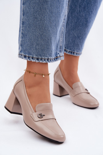 Scarpe in pelle da donna con tacco Vinceza 18119 color sabbia