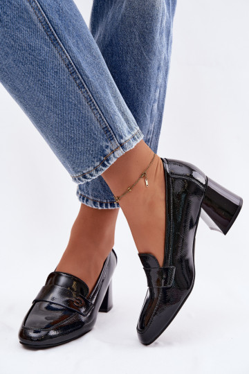 Stivaletti in vera pelle laccata Femminile con i tacchi Vinceza 18119 colore nero