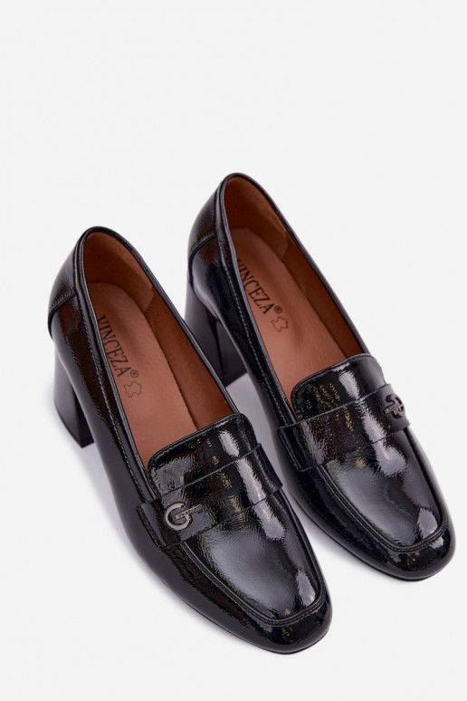 Stivaletti in vera pelle laccata Femminile con i tacchi Vinceza 18119 colore nero