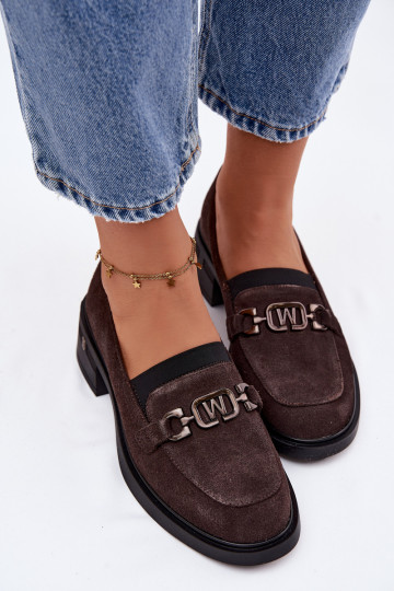 Mocassini in suede da donna con tacco basso Vinceza 18127 color cioccolato