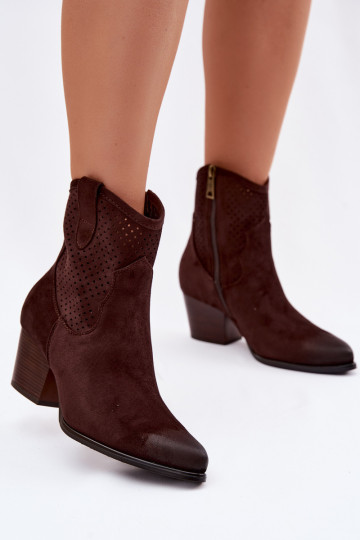 Stivaletti da donna in stile cowboy con tacco traforati Vinceza 58150 color cioccolato