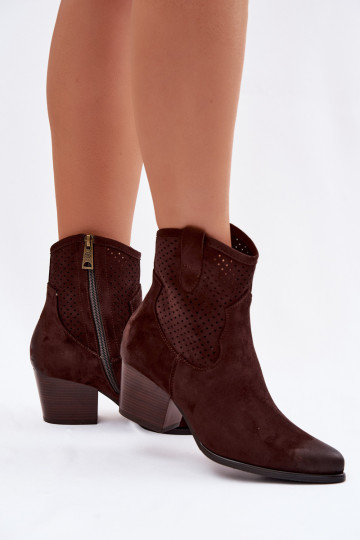 Stivaletti da donna in stile cowboy con tacco traforati Vinceza 58150 color cioccolato 2