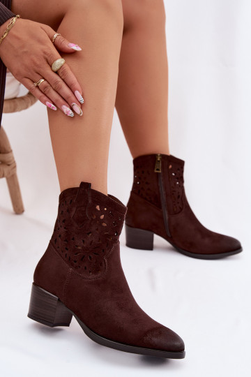 Stivaletti da donna traforati con tacco Vinceza 58452 color cioccolato