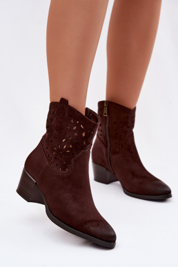 Stivaletti da donna traforati con tacco Vinceza 58452 color cioccolato 2