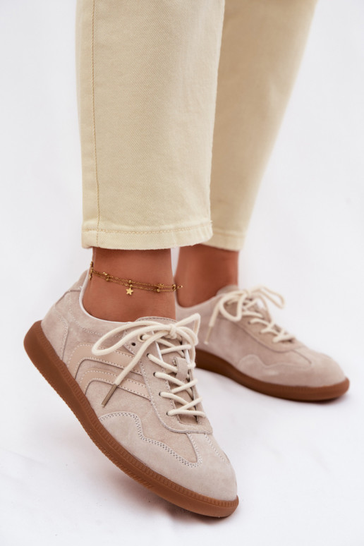 Pelle dalla pelle scamosciata Scarpe modello sneakers Basso per le donne beige Perinae