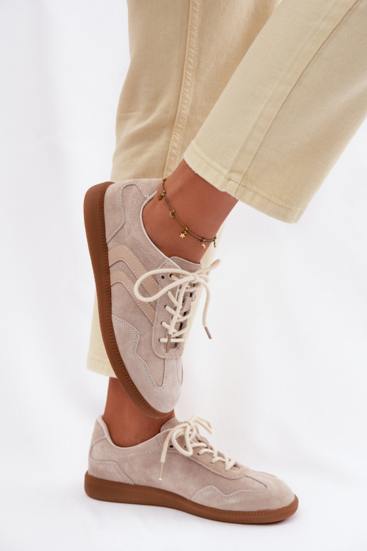 Pelle dalla pelle scamosciata Scarpe modello sneakers Basso per le donne beige Perinae