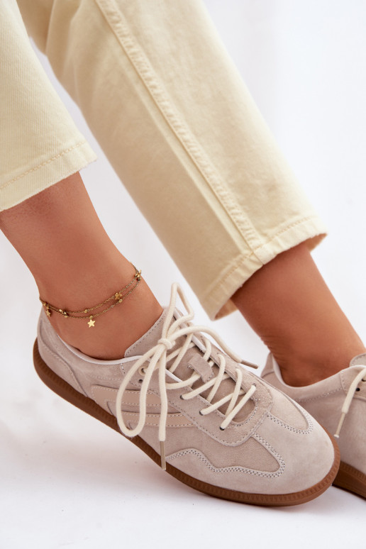 Pelle dalla pelle scamosciata Scarpe modello sneakers Basso per le donne beige Perinae