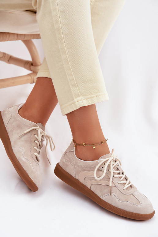 Pelle dalla pelle scamosciata Scarpe modello sneakers Basso per le donne beige Perinae