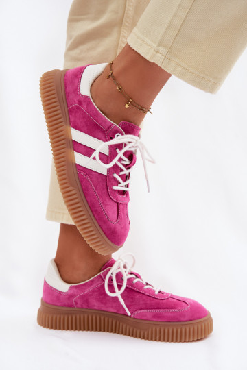 dalla pelle scamosciata Scarpe modello sneakers Femminile con una piattaforma colore rosa Deverisae