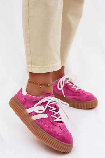 dalla pelle scamosciata Scarpe modello sneakers Femminile con una piattaforma colore rosa Deverisae 2