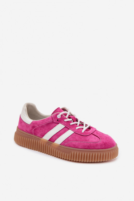 dalla pelle scamosciata Scarpe modello sneakers Femminile con una piattaforma colore rosa Deverisae