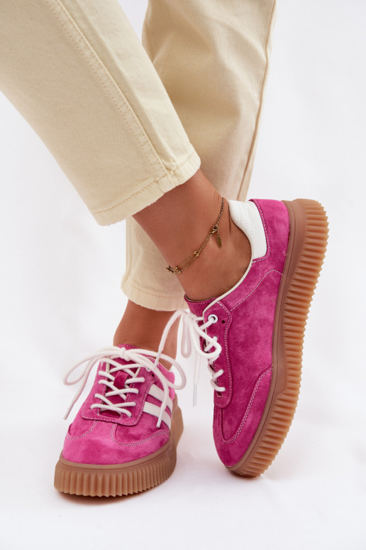 dalla pelle scamosciata Scarpe modello sneakers Femminile con una piattaforma colore rosa Deverisae