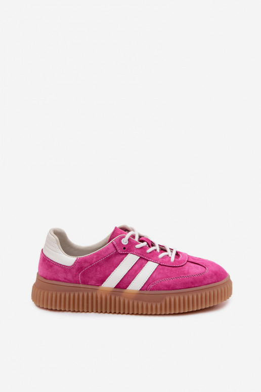 dalla pelle scamosciata Scarpe modello sneakers Femminile con una piattaforma colore rosa Deverisae