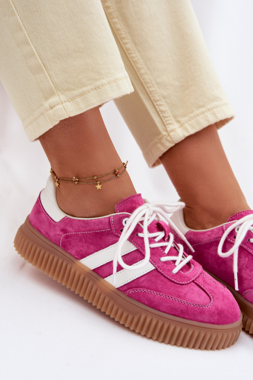 dalla pelle scamosciata Scarpe modello sneakers Femminile con una piattaforma colore rosa Deverisae