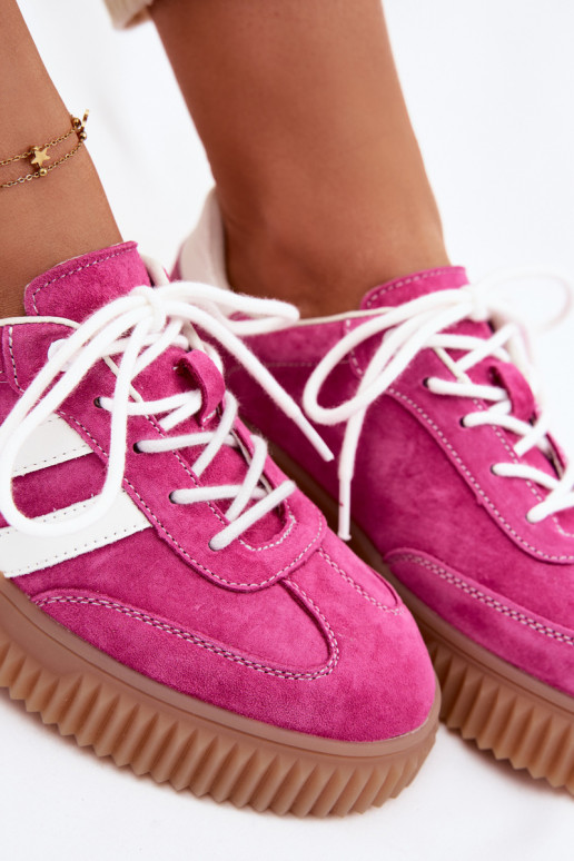 dalla pelle scamosciata Scarpe modello sneakers Femminile con una piattaforma colore rosa Deverisae
