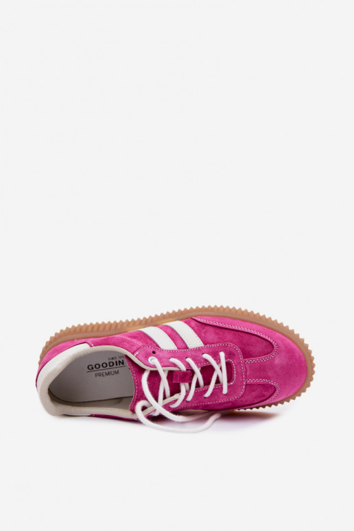 dalla pelle scamosciata Scarpe modello sneakers Femminile con una piattaforma colore rosa Deverisae