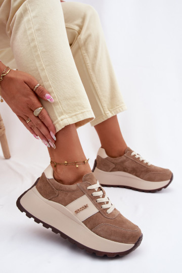 Scarpe sportive da donna con piattaforma in suede naturale sabbia Rosinae