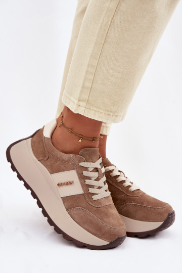 Scarpe sportive da donna con piattaforma in suede naturale sabbia Rosinae 2