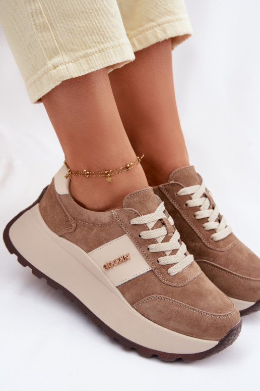 Scarpe modello sneakers Femminile con una piattaformaAbilitatoturalnego dalla pelle scamosciatau beige Rosinae