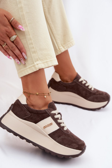 Scarpe sportive da donna con piattaforma in suede naturale color cioccolato Rosinae