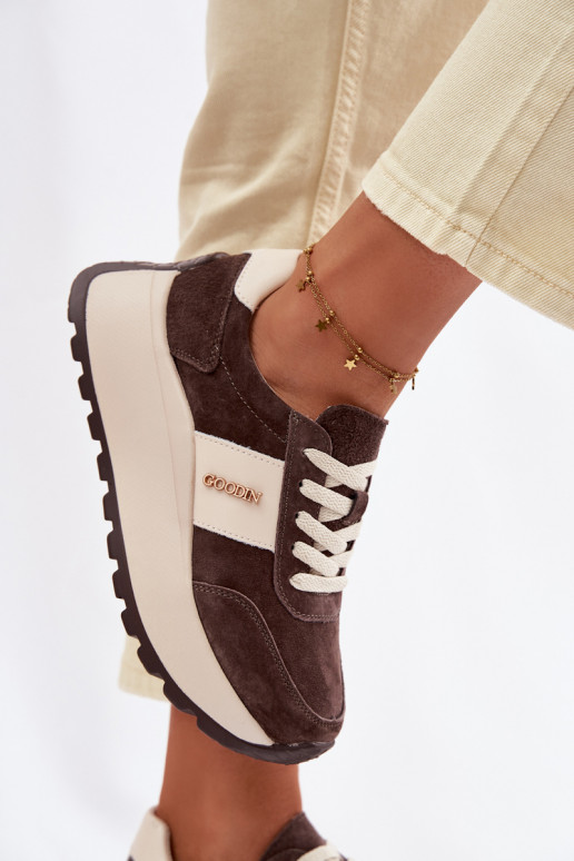 Scarpe modello sneakers Femminile con una piattaformaAbilitatoturalnego dalla pelle scamosciatau CzekoladoAe Rosinae