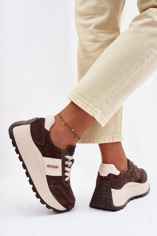 Scarpe modello sneakers Femminile con una piattaformaAbilitatoturalnego dalla pelle scamosciatau CzekoladoAe Rosinae