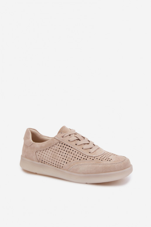 Pelle dalla pelle scamosciata Scarpe modello sneakers Femminile con elementi traforati beige Almora