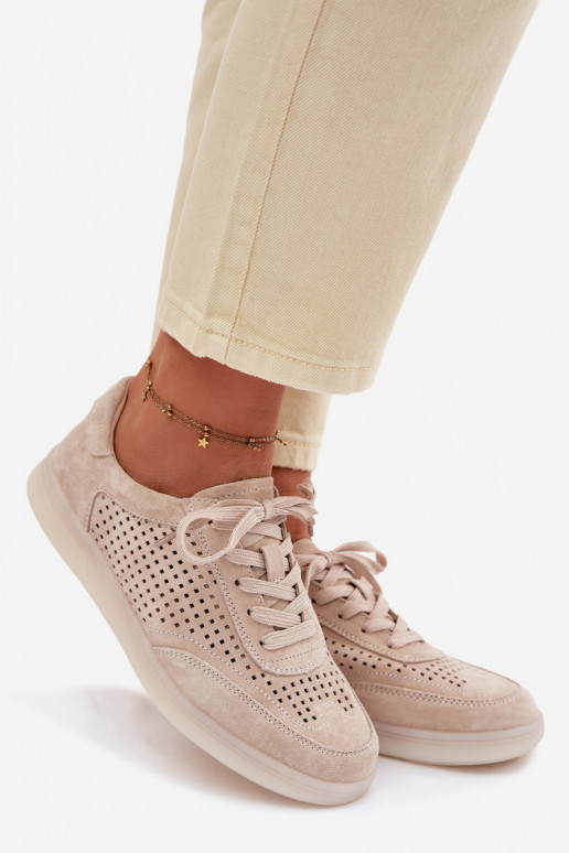 Pelle dalla pelle scamosciata Scarpe modello sneakers Femminile con elementi traforati beige Almora