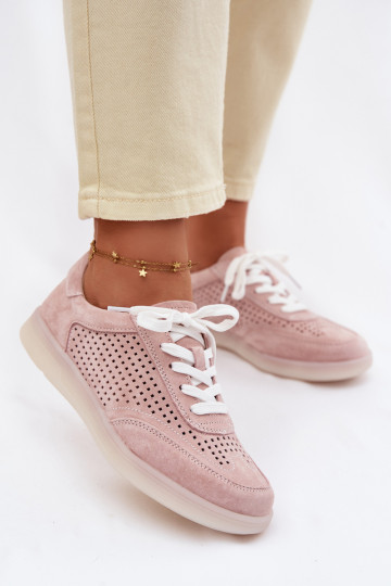Scarpe sportive in suede da donna con dettagli traforati rosa Almora 2