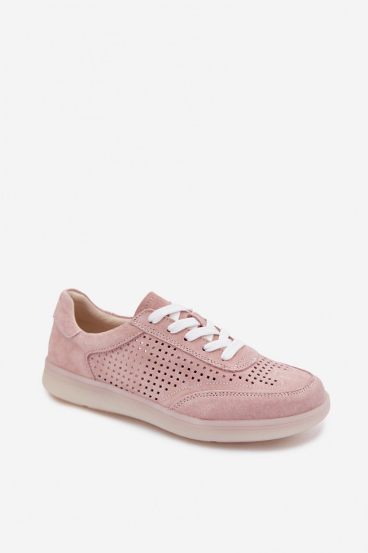 Pelle dalla pelle scamosciata Scarpe modello sneakers Femminile con elementi traforati colore rosa Almora