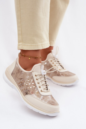 Scarpe in pelle con motivo da donna D&A GR61-5990 sabbia