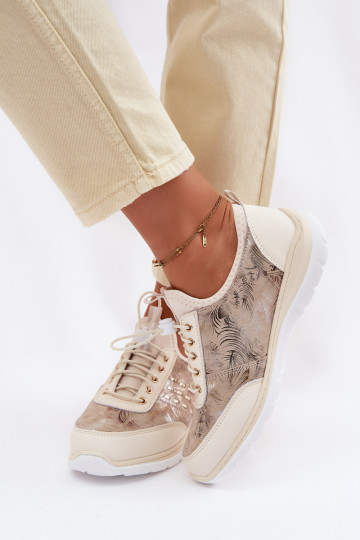 Scarpe in pelle con motivo da donna D&A GR61-5990 sabbia 2