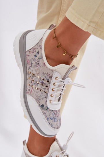 Scarpe in pelle con motivo da donna D&A GR61-5990 bianche